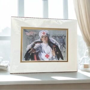 Vintage Nurse Art Print with Red and White Highlights
